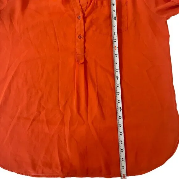 Gold Drama. Women's orange transparent blouse with three-quarter sleeves.Size1X. - Picture 8 of 8